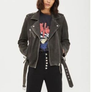 Gray Suede Jacket - topshop moon biker jacket